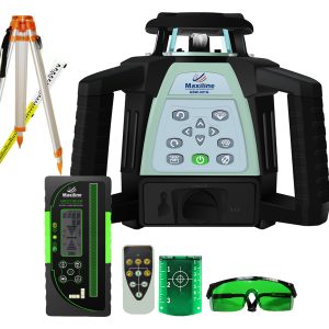 Self Leveling Green Beam Rotary Laser Level w Digital Receiver Tripod Staff